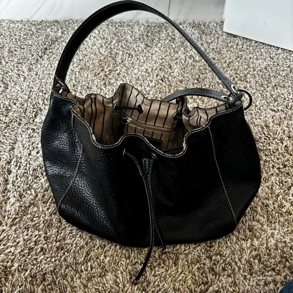 kate spade Black Pebbled Leather Gathered Drawstring Tote